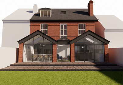 3D design plan for residential house extension in birmingham